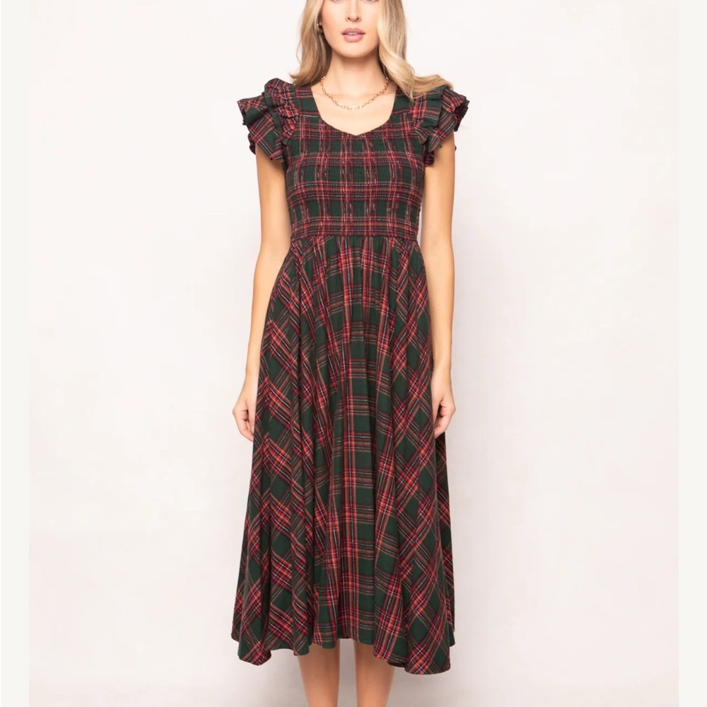 Ivy City Co Green and Red Plaid Maxi Dress